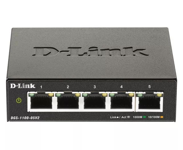 D-Link DGS-1100-05V2 5-Port Gigabit Smart Managed Switch with VLAN support, laye