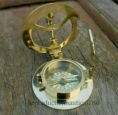 3" Solid Brass Polish Plated Working Marine Maritime Nautical Sundial Compass