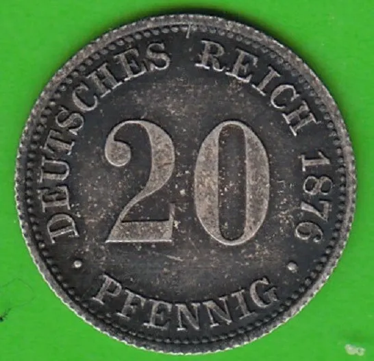 Münze Silber Pfennig Kaiserreich 20 Pfennig 1876 A vz-st Patina nswleipzig