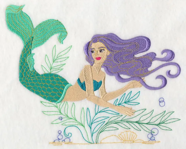 Mermaid Set Of 2 Bath Hand Towels Embroidered By Laura