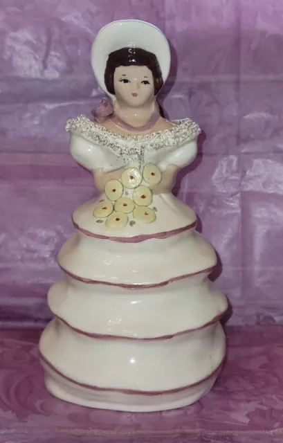 1940 Daisy Ynez California Pottery Figurine Lady In Ruffled Dress Vintage Rare