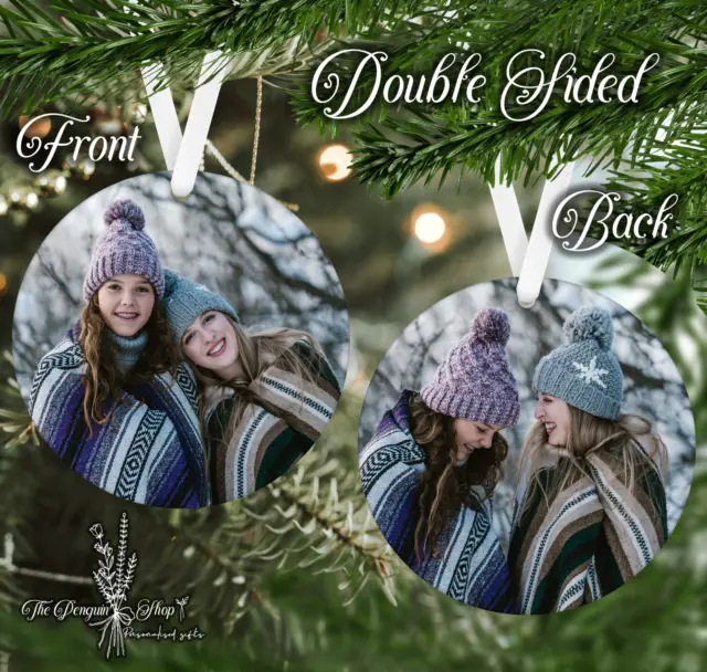 Personalisierte Fotos weißes Band Ornament doppelseitig Weihnachtsdekoration Geschenk
