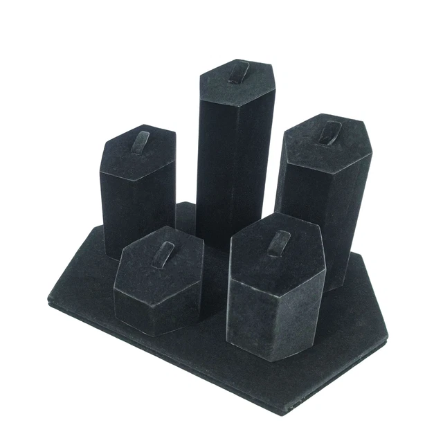 Black Velvet Wrapped Hexagon Ring Tabletop Jewelry Wedding Ring Display Stand