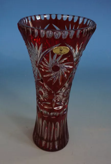 Bleikristall Glas Vase Trichtervase mit Überfang Überfangvase rot (0622-070)