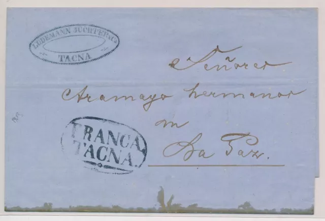 BV22322 Peru Tacna to La Paz cover with nice cancels used