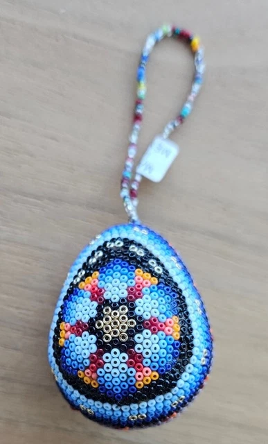 Huichol Indian Beaded Egg Ornament Handmade Mexican Folk Art Easter or Christmas