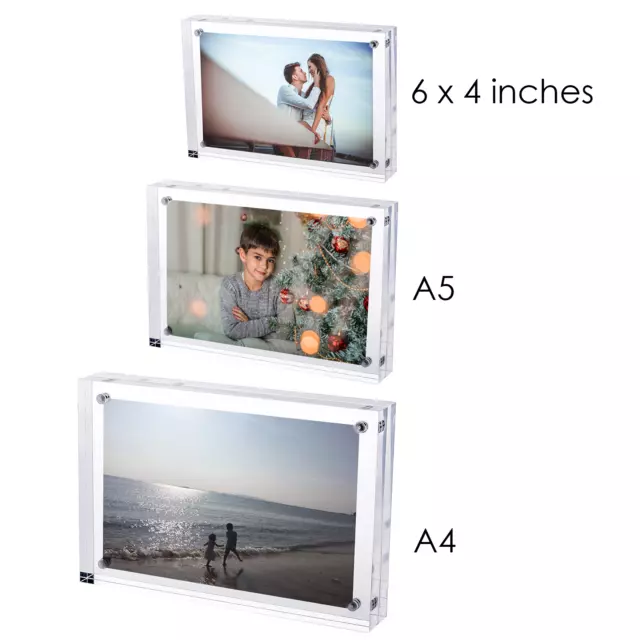 TRIXES Acrylic Photo Frame *All Sizes* NEW Double-sided Magnetic Picture Frame