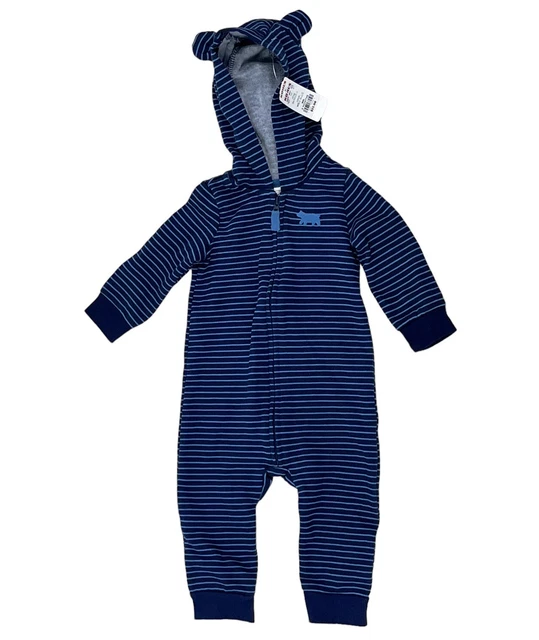 Carters Baby Boy 9mos Zip Up Hooded Sweater Bodysuit Coveralls Warm Winter Blue