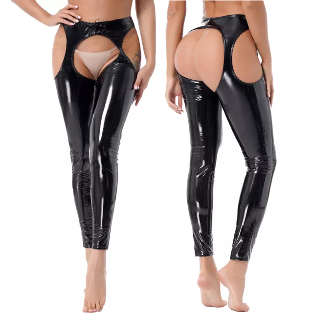 Plus Size Womens Ladies Wet Look PU Faux Leather Leggings Skinny High Waist