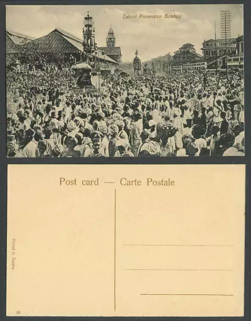 India Old Postcard Taboot Procession Bombay Native Festival Crowd Street View 15