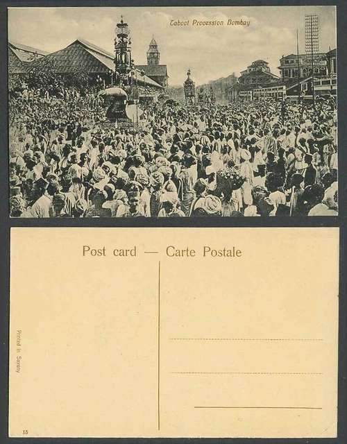 India Old Postcard Taboot Procession Bombay Native Festival Crowd Street View 15