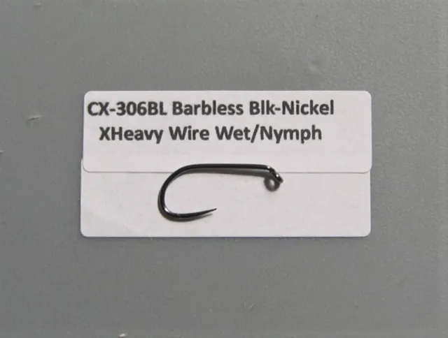 50 XHeavy wire Wet fly-Nymph Hooks..CX-306BL..Barbless black-nickel, Wide Gap