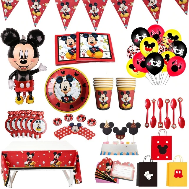 RED MICKEY MOUSE Birthday Party Supply Kids Tableware Set Decors Banner