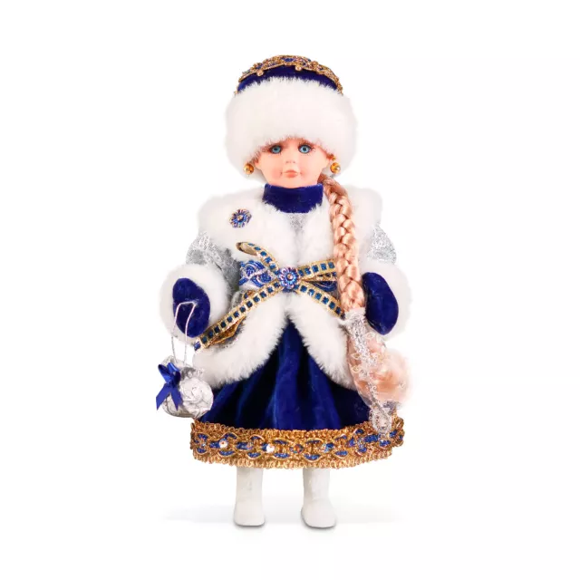 Figur 32 cm Schneemädchen, in Pelzweste, silberblau, Snegurochka Снегурочка