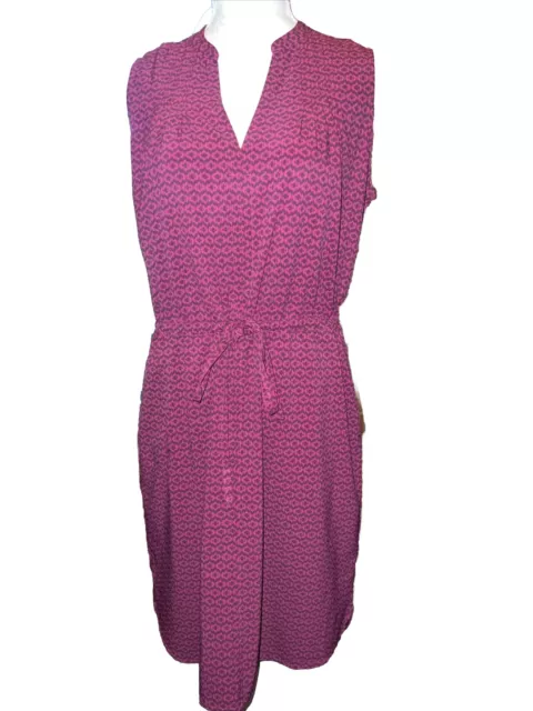 Eddie Bauer Women’s Fuschia Pink Dress, Size M Side Zip Tie Waist V Neck