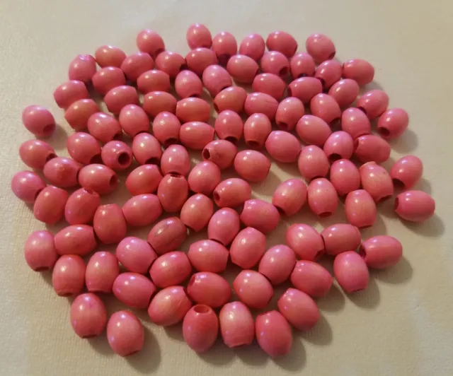 Lot of 100 Vintage Small 10mm Pink Oval Wood Micro Macrame Craft Jewelry Beads