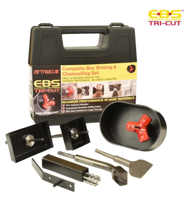 ARMEG EBS Tri-Cut DOUBLE Backing Box Electrical Socket Box Cutter & Chisel KIT