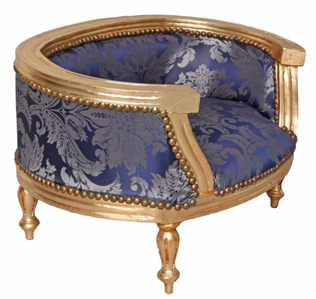 Canapé pour Chien Baroque Lit Or Bleu de Chat Place à Dormir Coussin