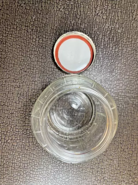 Vintage  Hoosier Cabinet Style Glass Round Canister, Ribbed Corners Jar w Lid 5