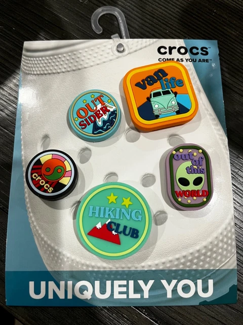 Travel, Aliens, Hiking, Hippie Crocs Uniquely You 5 Shoe Charms Jibbitz NWT