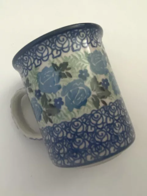 Blue Rose Signed Polish Pottery Spring Blossom 8-10oz  Coffee/Tea Mug