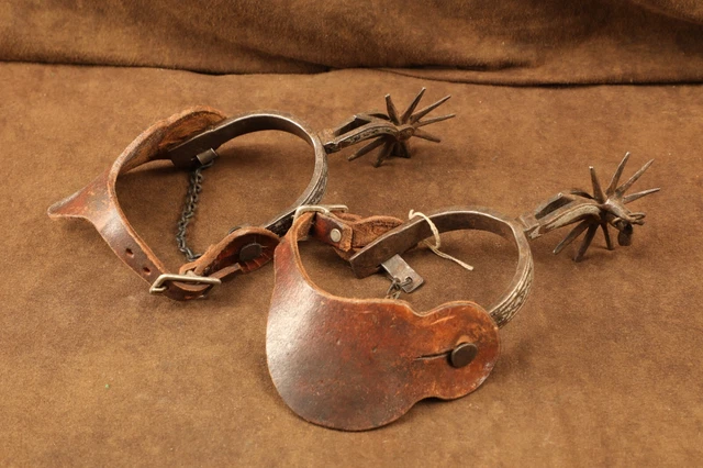 #13 Antique California Cowboy Rodeo Western Medium 10-Point Rowelled Spurs Strap
