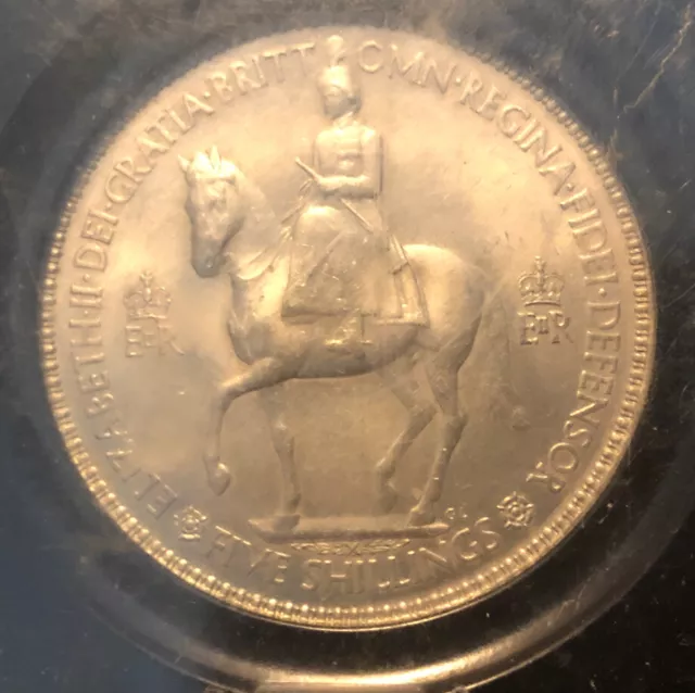 1953 Great Britain 5 Shillings UNC Coin- Elizabeth II Coronation Crown-KM#894