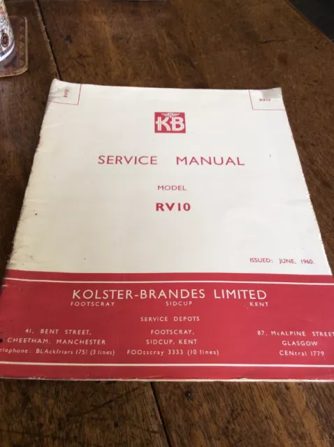 Manual de servicio Kolster- Brandes Ltd KB para modelo RV10