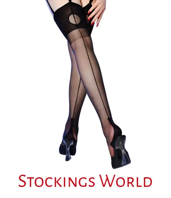 Fully Fashioned Stockings Seamed Cuban Heel KEY HOLE WELT  Various colours M/L 3