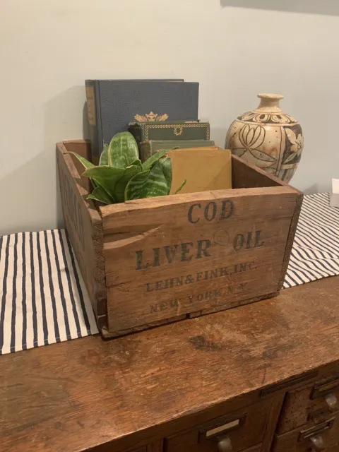 Antique Primitive Wooden Cod Liver Oil NY Lehn & Fink Co Crate Advertising Case