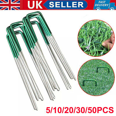 5-50x Artificial Grass U Pins Half Green Galvanised Pegs Staples Weed Astro Turf