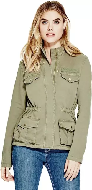 GUESS Factory womens MOTO JACKET BEIGE Size SMALL CANVAS coat  **COLOR = BEIGE**