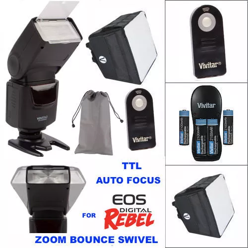 Af Ttl Hd Flash + Charger + Diffuser + Remote For Canon Eos Rebel T1 T2 T3 T5 T6