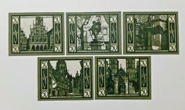 MÜNSTER NOTGELD 5x 50 PFENNIG 1921 EMERGENCY MONEY GERMANY BANKNOTES (18434)