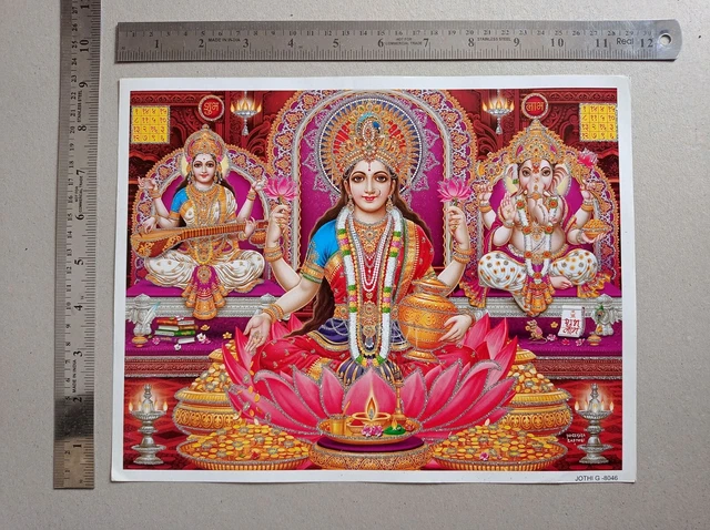 LAKSHMI SARASWATI MAA Shri Ganesha Poster 8 5x11 Inch Glitter On 