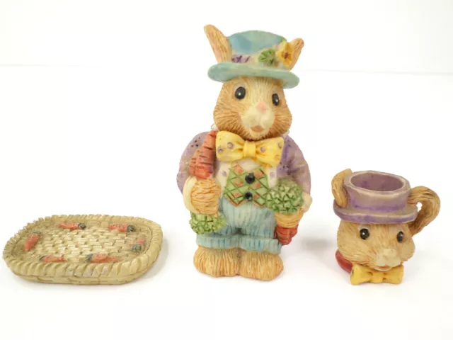 3-Pc Bunny Rabbit Country Harvest Decor Resin Small Figurine Animal Set (LOT B)