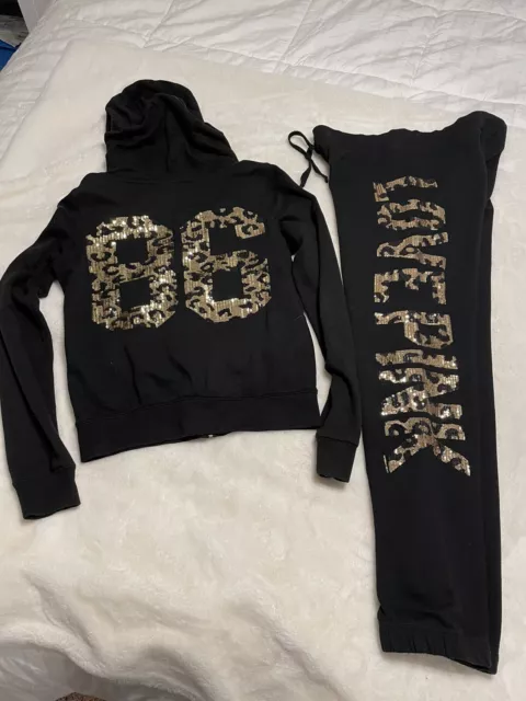 Victoria’s Secret Pink Bling 86 Hoodie / Yoga leggings sequins Outfit set  LARGE