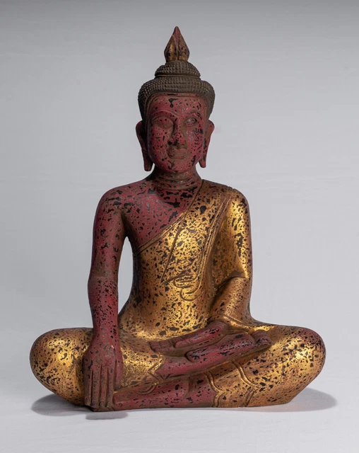 Ancien Khmer Style Se Asie Assis Bois Enlightenment Statue de Bouddha - 43cm/17