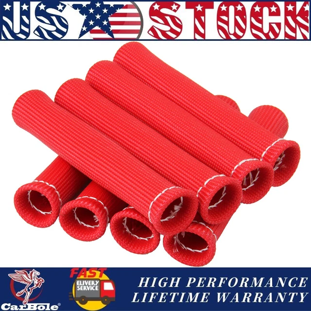 8 PCS 6" Spark Plug Wire Boots Heat Shield Protector Sleeve Socks Cover Set