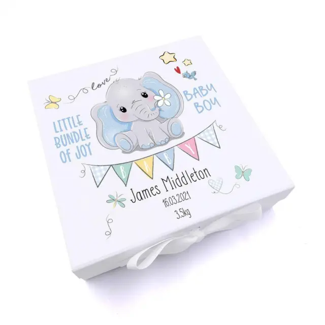 Personalised Baby Boy Gift Keepsake Memory Box Elephant Design UV-69