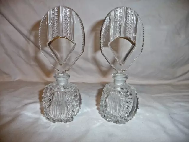 MORLEE Art Deco PAIR OF Cut Glass or Crystal Perfume Bottle w/ Stopper Vintage