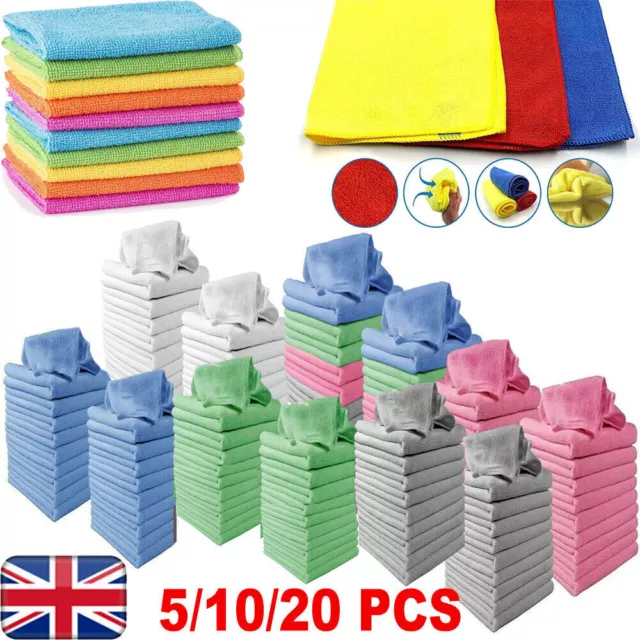 5-20x Microfibre Cloths Kitchen Cleaning & Car Polishing Drying Duster Towel