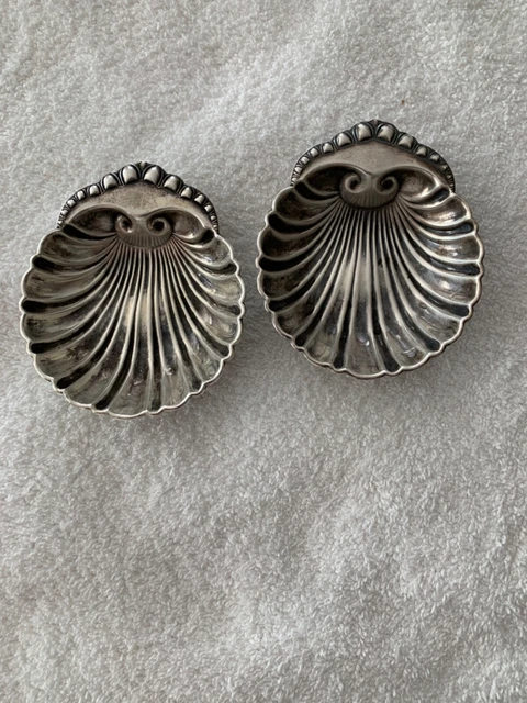 Antique 2 sterling silver clam shell ashtrays 1940s