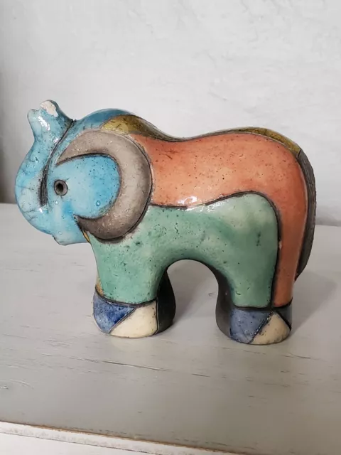 Vintage South African Handmade Raku Elephant Trunk Up