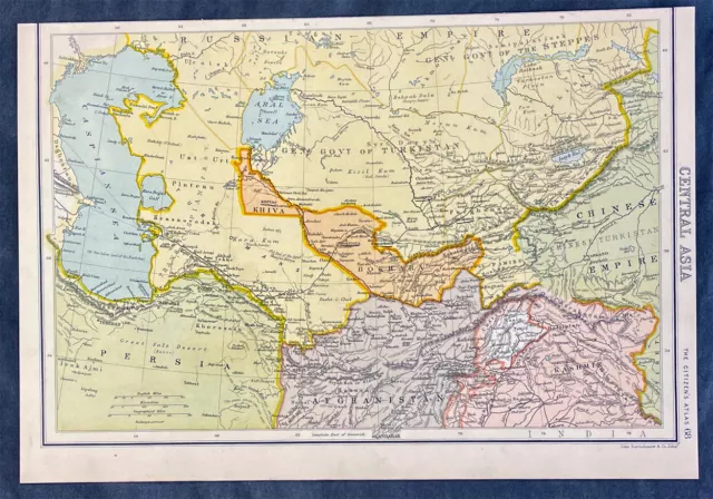 1890 John Bartholomew Antique Map of Central Asia