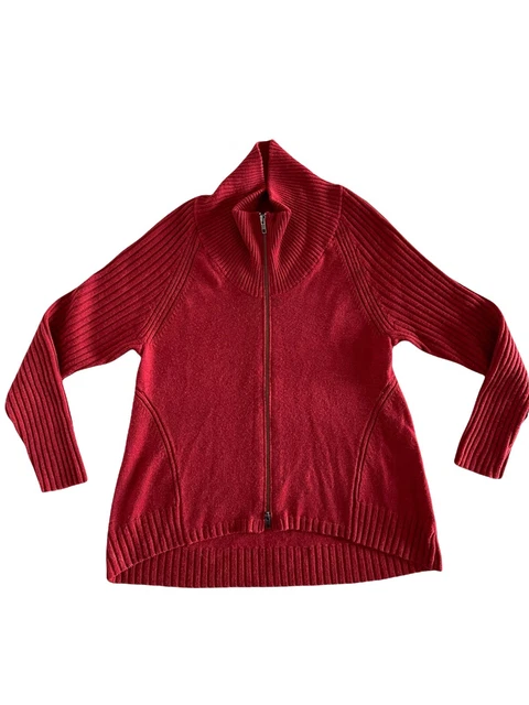 EILEEN FISHER 100% Merino Wool Full Zip Womens Funnel Neck Cardigan Italian S