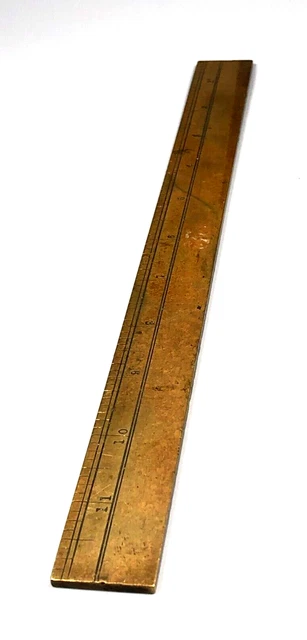 UNUSUAL RARE ANTIQUE Non-Linear 12 Inch Solid Brass Desk Rule Ruler ...