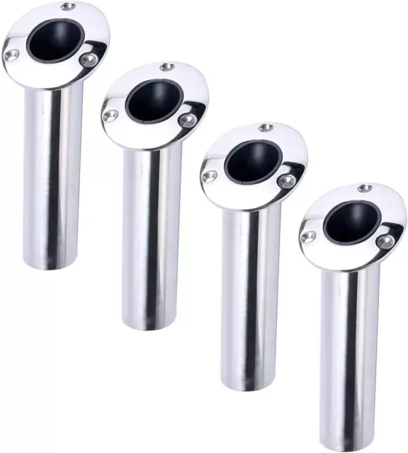 4-Pack Heavy 316 Duty Stainless Steel Rod Holders with Drain, Flush Mount Fishin