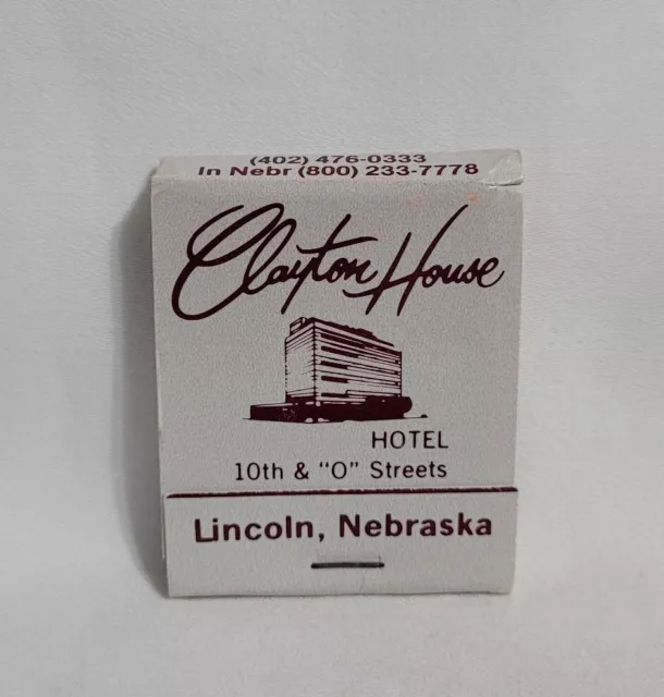 Vintage Clayton House Hotel Matchbook Lincoln Nebraska Advertising Matches Full