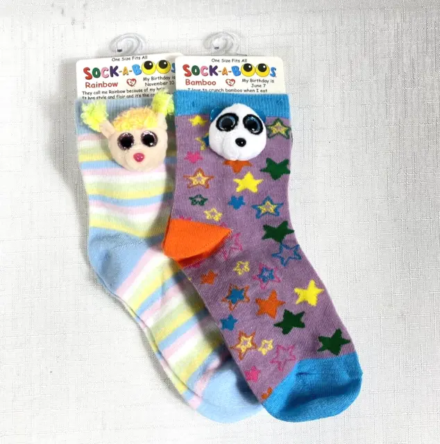 Sock-A-Boos Socks 2 Pair TY Novelty Kids Ages 6 to 12 One Size Fits Most